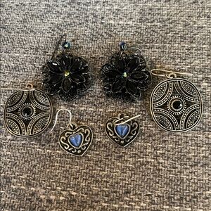 Black and Silver Earrings Set with Blue Accents